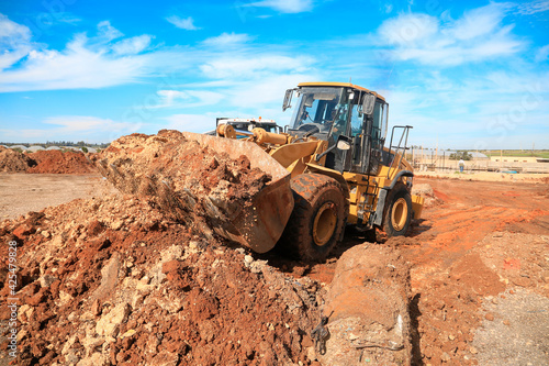 Excavators, Bulldozer in workplace