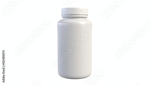 3d render of white plastic bottle with pills isolated