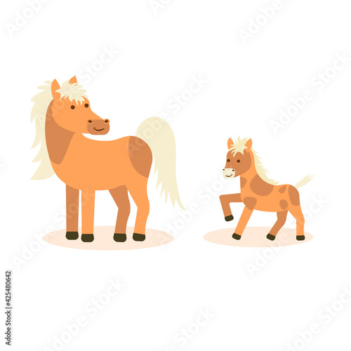 A horse with a foal on a white isolated background. Vector flat illustration © Natika_art