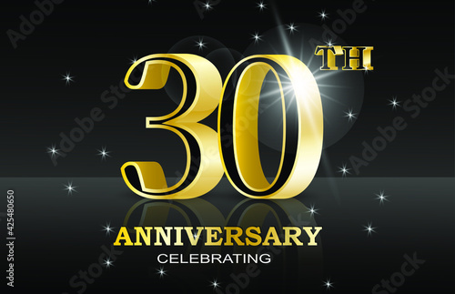 30 th anniversary celebration. Abstract design for concept design. Happy birthday concept. Web banner. 3d vector. Shiny party background. Birthday date concept.