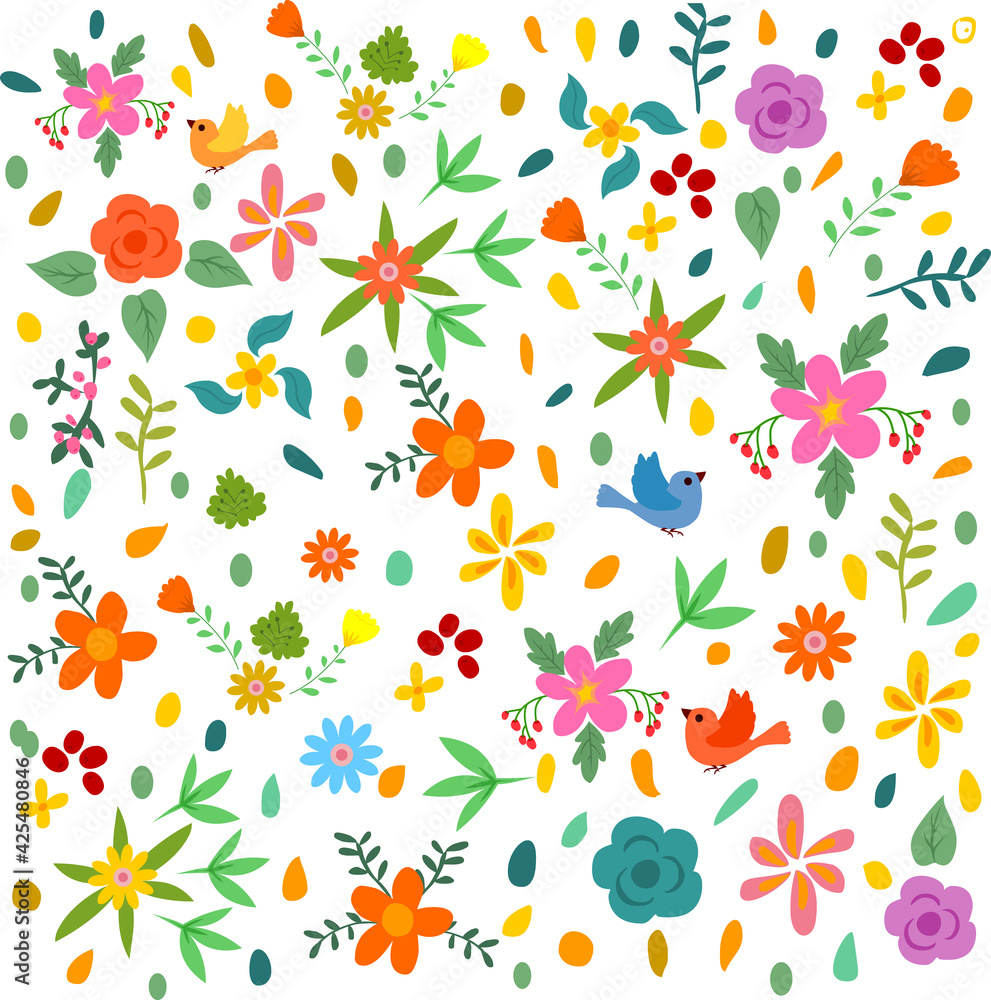 Floral and Birds pattern stock illustration