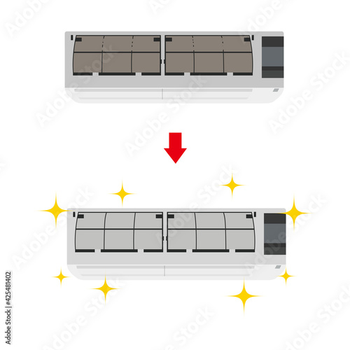 イラスト素材: エアコンクリーニングの掃除前と後　フィルタ