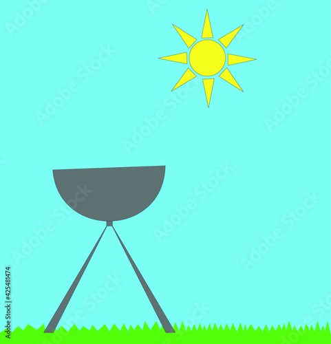 Vector image. Outdoor barbecue. Illustration. Image sun, grass