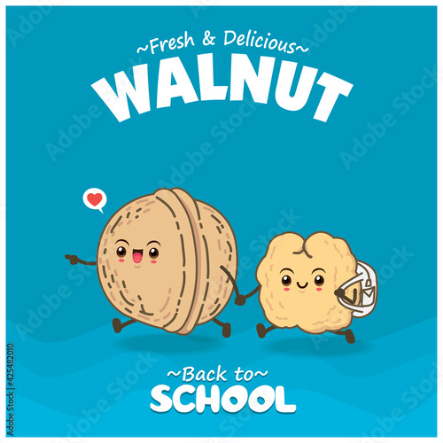Vintage food poster design with walnut character.