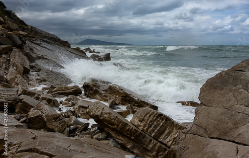 Coastline at Bidart Plage during autumn in France