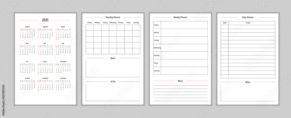 Photo & Art Print 2025 calendar and daily weekly monthly personal planner diary template in classic strict style, MariaTem