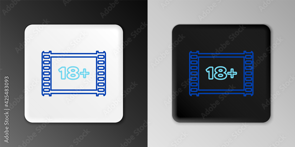 Line Play Video with inscription 18 plus icon isolated on grey background. Age restriction symbol. 18 plus content sign. Adult channel. Colorful outline concept. Vector Line Play Video with inscription 18 plus icon isolated on grey background. Age restriction symbol. 18 plus content sign. Adult channel. Colorful outline concept. Vector