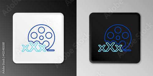 Line Film reel with inscription Sex icon isolated on grey background. Age restriction symbol. 18 plus content sign. Adult channel. Colorful outline concept. Vector