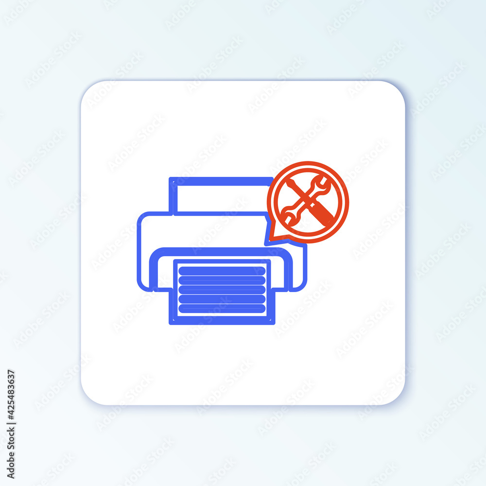 Line Printer with screwdriver and wrench icon isolated on white background. Adjusting, service, setting, maintenance, repair, fixing. Colorful outline concept. Vector Line Printer with screwdriver and wrench icon isolated on white background. Adjusting, service, setting, maintenance, repair, fixing. Colorful outline concept. Vector