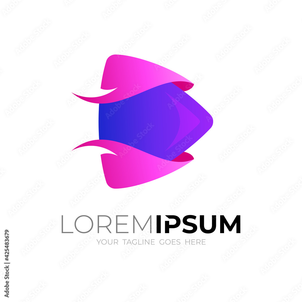 Modern logo with play design colorful, 3d style icon template