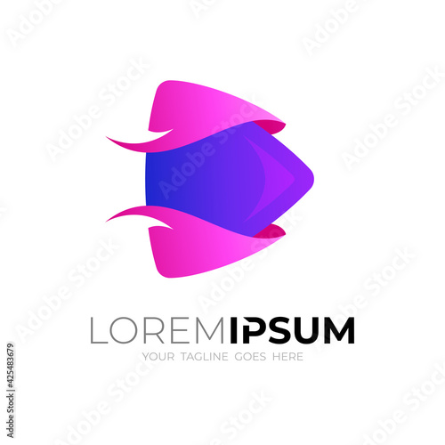 Modern logo with play design colorful  3d style icon template