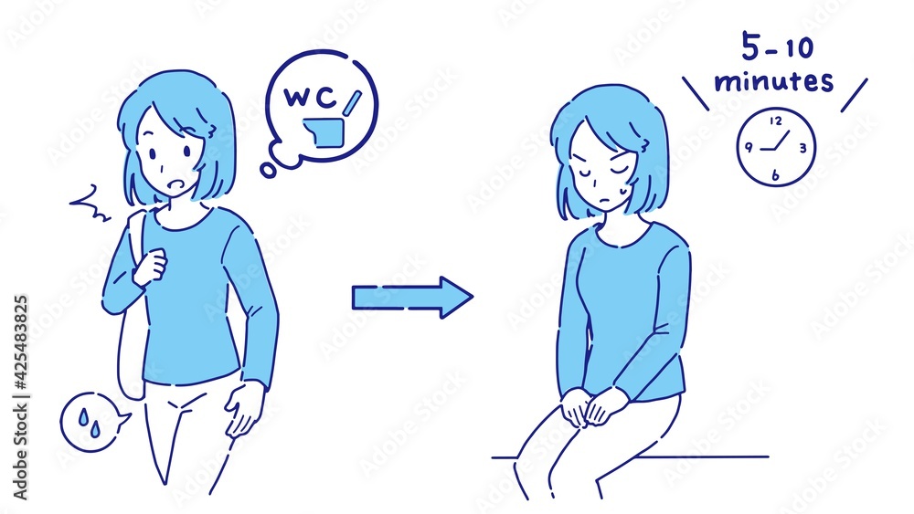 Illustration of a woman who endures urine leakage Illustration of a woman who endures urine leakage