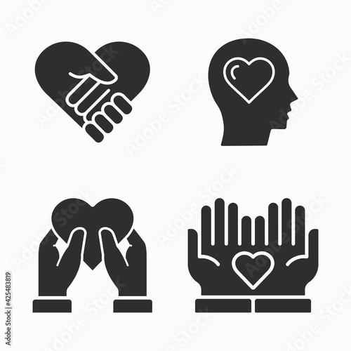 Charity and volunteer icons set. Vector illustration.