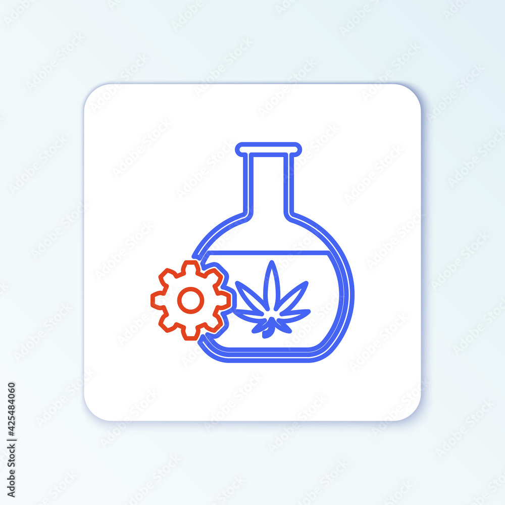 Line Chemical test tube with marijuana or cannabis leaf icon isolated on white background. Research concept. Laboratory CBD oil concept. Colorful outline concept. Vector Line Chemical test tube with marijuana or cannabis leaf icon isolated on white background. Research concept. Laboratory CBD oil concept. Colorful outline concept. Vector