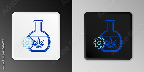 Line Chemical test tube with marijuana or cannabis leaf icon isolated on grey background. Research concept. Laboratory CBD oil concept. Colorful outline concept. Vector