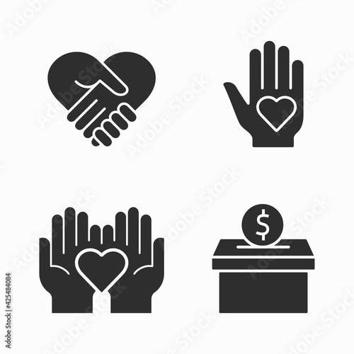 Charity and volunteer icons set for graphic and web design.