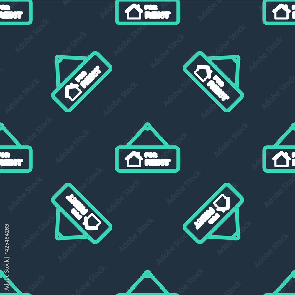 Line Hanging sign with text For Rent icon isolated seamless pattern on black background. Signboard with text For Rent. Vector Line Hanging sign with text For Rent icon isolated seamless pattern on black background. Signboard with text For Rent. Vector