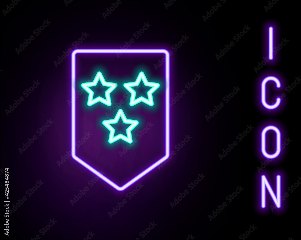Glowing neon line Chevron icon isolated on black background. Military badge sign. Colorful outline concept. Vector Glowing neon line Chevron icon isolated on black background. Military badge sign. Colorful outline concept. Vector