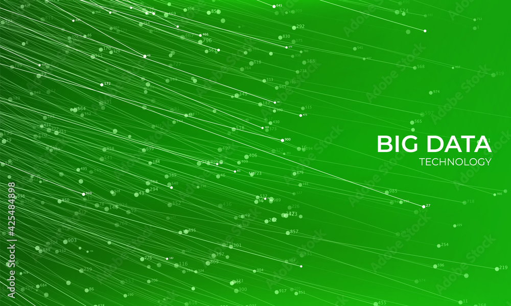 Big data technology background. Connected green lines with particles. Visual analysis network. Science vector illustration. Big data technology background. Connected green lines with particles. Visual analysis network. Science vector illustration.