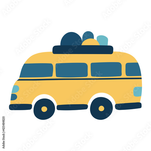 Motorhome or bus. The isolated object on a white background. Transport for travel and camping. Vector image of a hand drawn car