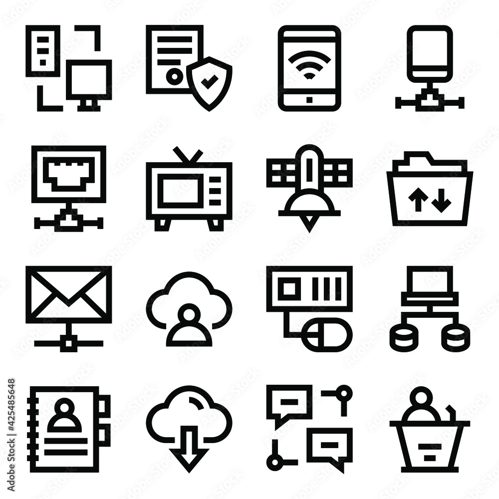 
Set of Network and Communication in Linear Icons

