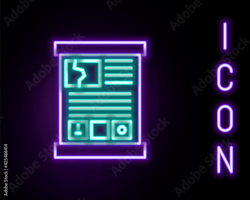 Glowing neon line Game guide icon isolated on black background. User manual, instruction, guidebook, handbook. Colorful outline concept. Vector