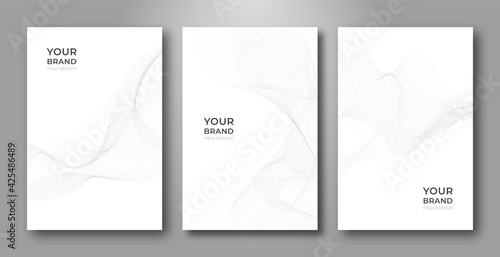 Modern cover design set. White, grey abstract line pattern in light monochrome colors. Premium stripe vector layout for business background, certificate, brochure.
