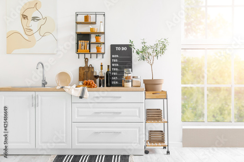 Counter with products and u...