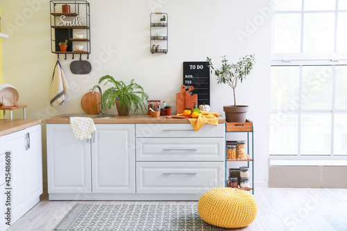 Counter with products and u...