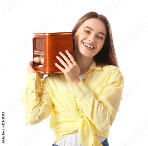 Young woman with retro radi...