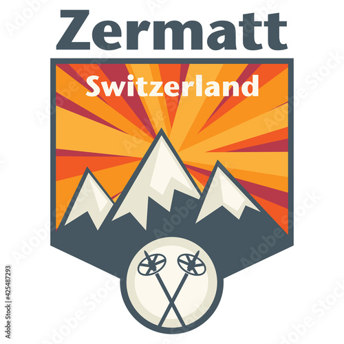 Zermatt, Swiss Alps. Emblem or label of Alps mountains