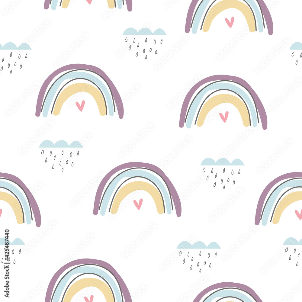 Cute seamless pattern with cartoon Rainbow. Funny print for children. Cute seamless pattern with cartoon Rainbow. Funny print for children.