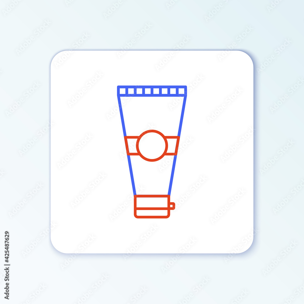 Line Cream or lotion cosmetic tube icon isolated on white background. Body care products for woman. Colorful outline concept. Vector Line Cream or lotion cosmetic tube icon isolated on white background. Body care products for woman. Colorful outline concept. Vector