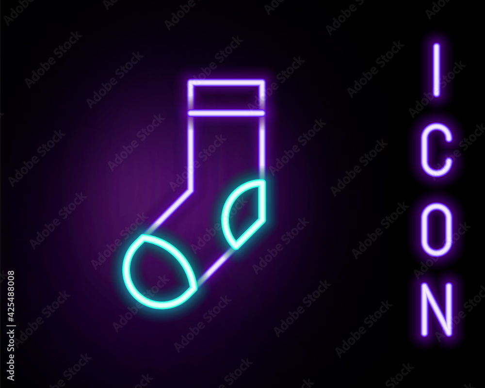 Glowing neon line Socks icon isolated on black background. Colorful outline concept. Vector Glowing neon line Socks icon isolated on black background. Colorful outline concept. Vector