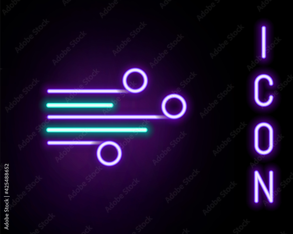 Glowing neon line Wind icon isolated on black background. Windy weather. Colorful outline concept. Vector Glowing neon line Wind icon isolated on black background. Windy weather. Colorful outline concept. Vector