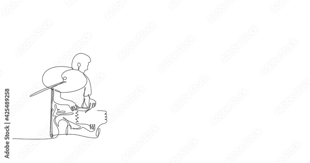 Self drawing animation of continuous line drawing of a jazz musical trio consisting of a drummer, a double bass player and a saxophonist.Black line on white background. Self drawing animation of continuous line drawing of a jazz musical trio consisting of a drummer, a double bass player and a saxophonist.Black line on white background.