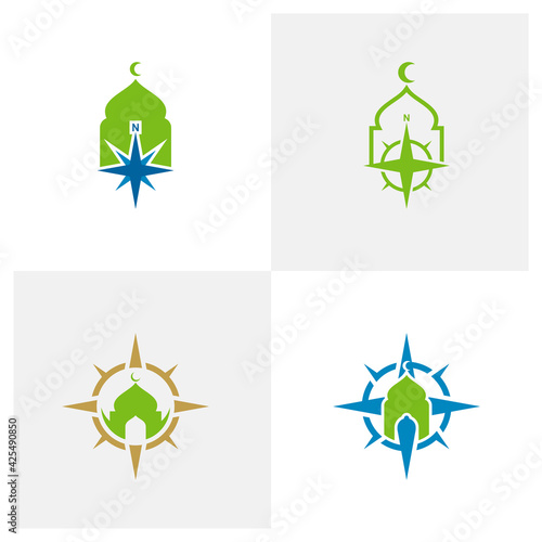 Set of Compass Mosque logo design vector illustration, Creative Islamic logo design concept template, symbols icons