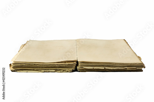 Old damaged book with empty pages for copy space and add text isolated on white background