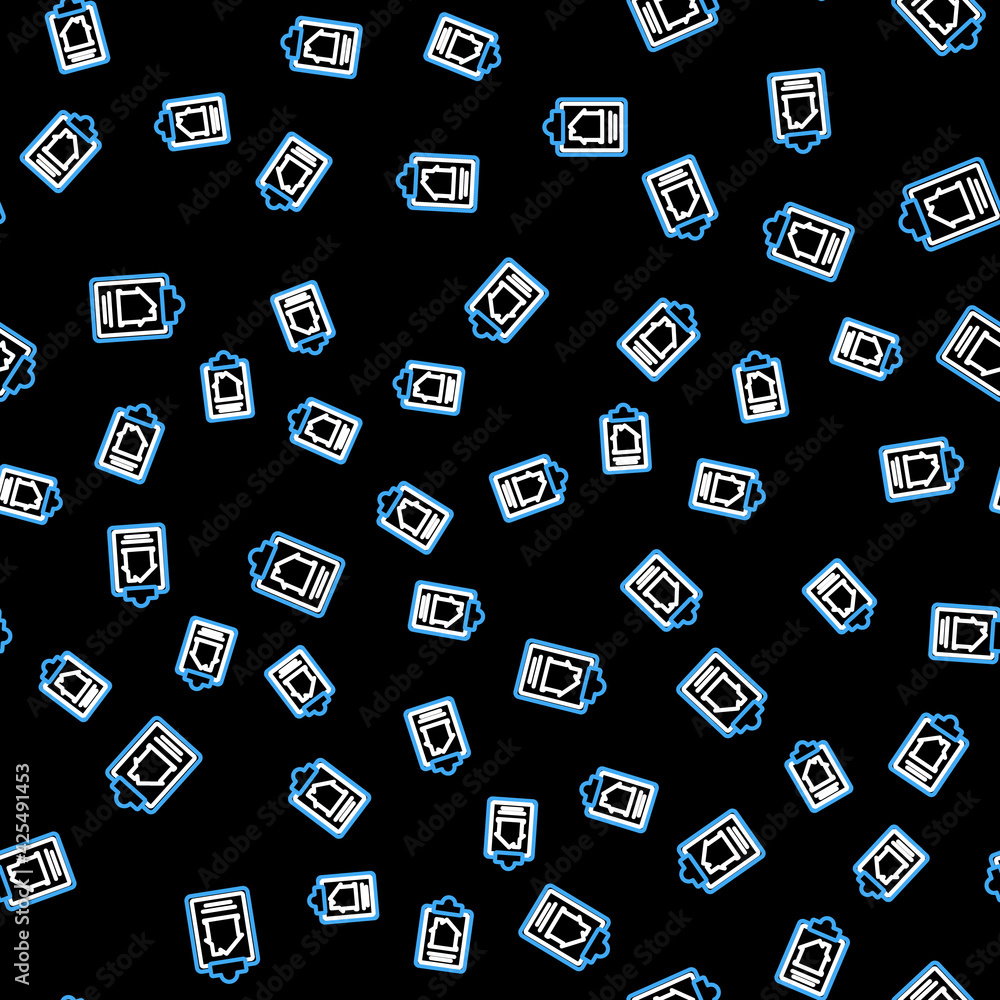 Line House contract icon isolated seamless pattern on black background. Contract creation service, document formation, application form composition. Vector Line House contract icon isolated seamless pattern on black background. Contract creation service, document formation, application form composition. Vector
