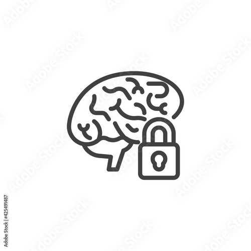 Brain lock line icon