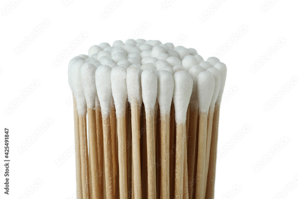 Wooden cotton swabs isolated on white background Wooden cotton swabs isolated on white background