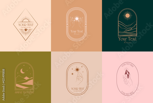 Collection of mystical linear logos, symbols, icons design template. Editable vector illustration.