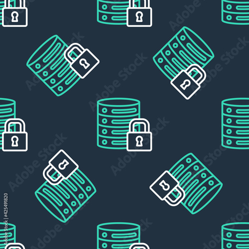 Line Server security with closed padlock icon isolated seamless pattern on black background. Security, safety, protection concept. Vector © vector_v