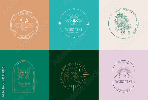Collection of mystical linear logos, symbols, icons design template. Editable vector illustration.