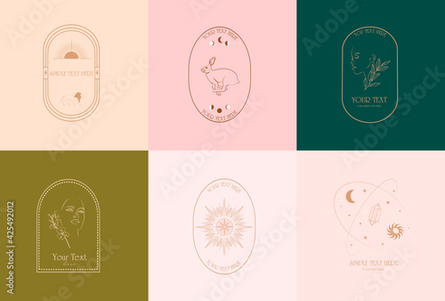 Collection of mystical linear logos, symbols, icons design template. Editable vector illustration.