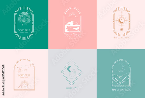 Collection of mystical linear logos  symbols  icons design template. Editable vector illustration.