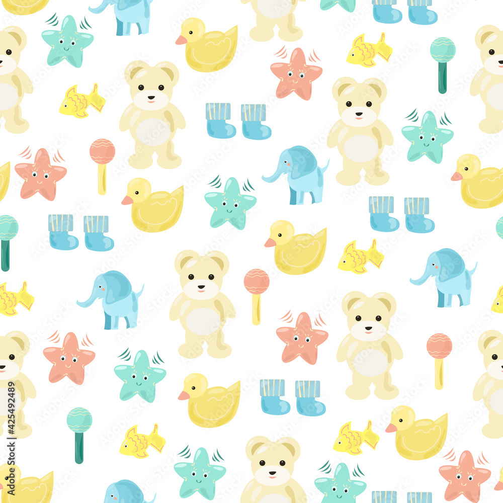Seamless pattern with children's toys and socks