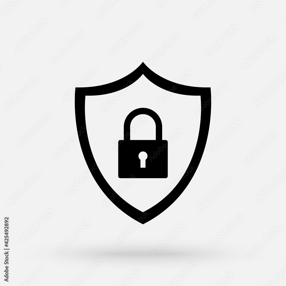 Abstract security vector icon illustration isolated on black background. Shield icon. Lock icon. Abstract security vector icon illustration isolated on black background. Shield icon. Lock icon.