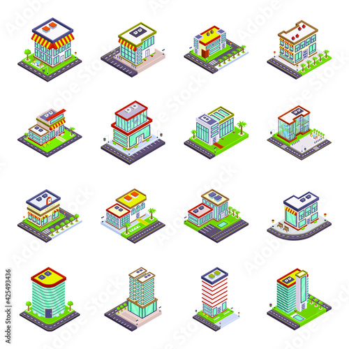  Pack of City Buildings Isometric Icons