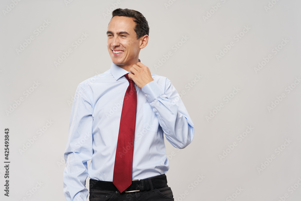 business man light shirt red tie smile manager work business man light shirt red tie smile manager work